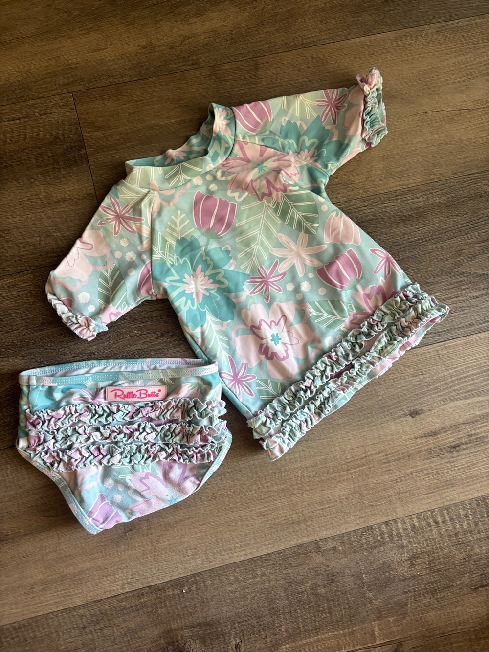 Ruffle Butts Pastel Pink & Mint Floral Rashguard Set
